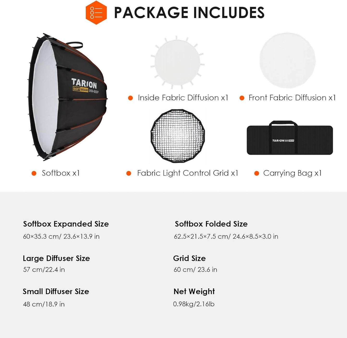 TARION SOFTBEAM HE‑60F Parabolic Softbox (With Grid)